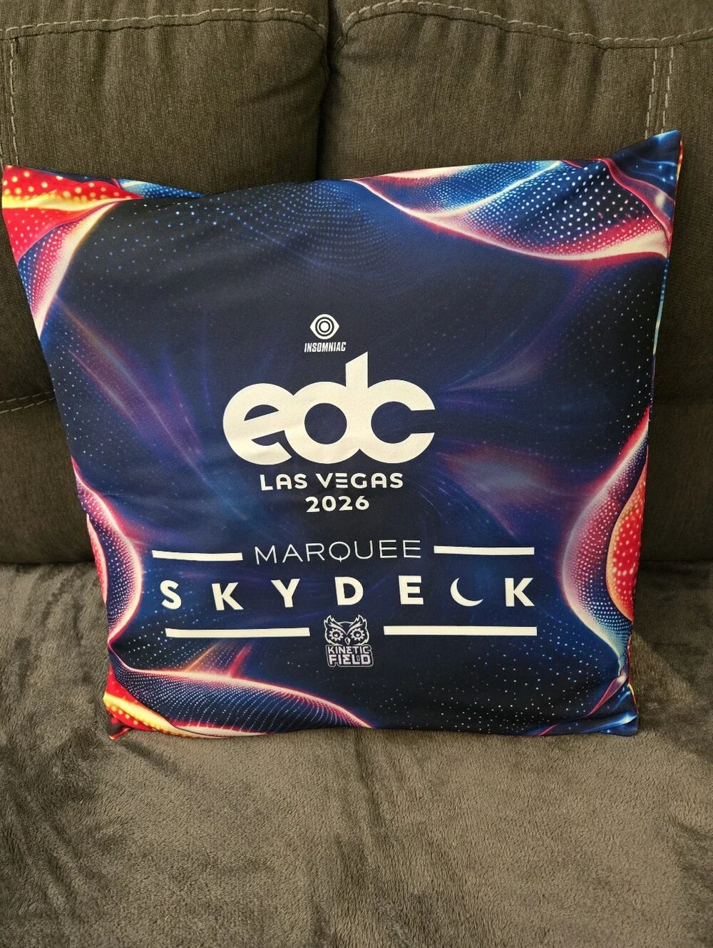 EDC Las Vegas 2026 Pillowcase and Pillow - Navy with Pink, Purple, Blue Accents